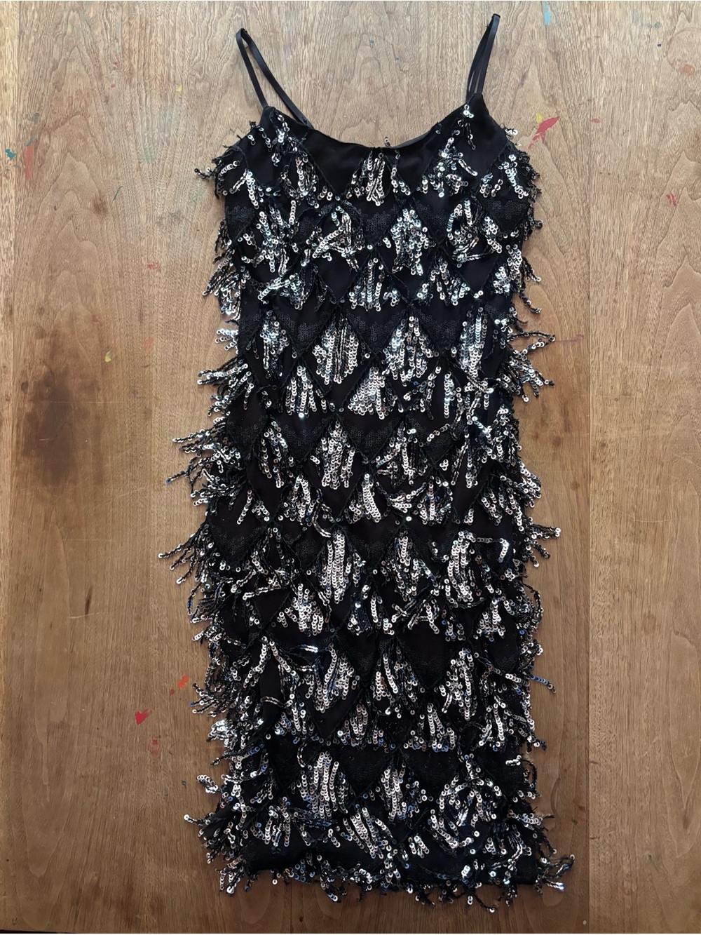 Black Sequin Fringe Slip Dress — Women's Evening Dress
